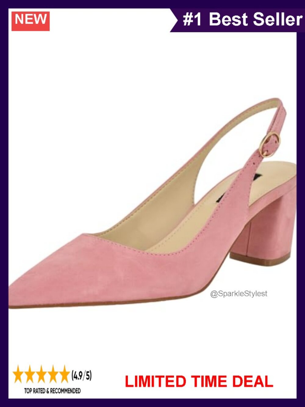 Pointy Toe Mid Block Heel Slingback Pumps Suede Formal Dress Shoes
